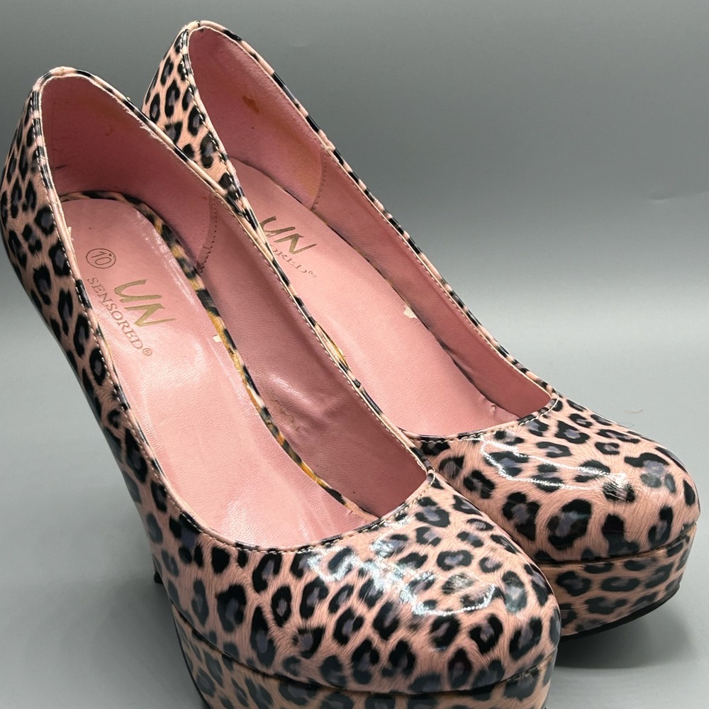 Uncensored Pink Leopard Print Platform Heels Size 10